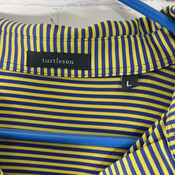 Turtleson Short Sleeve Mens Polo Shirt Size L Yellow Blue Striped SC - Picture 3 of 12
